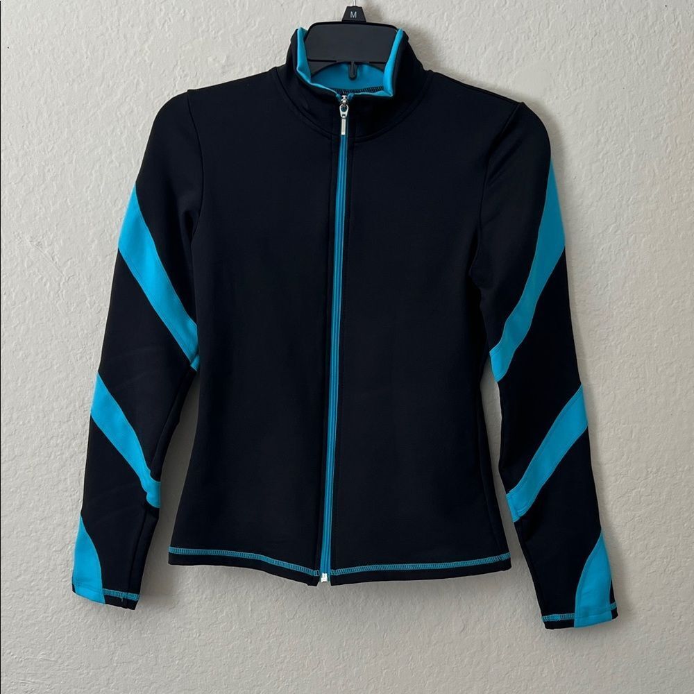 NWOT Chloe Noel J636F Fleece Figure Skating Jacket Black with Blue Stripe in XS
